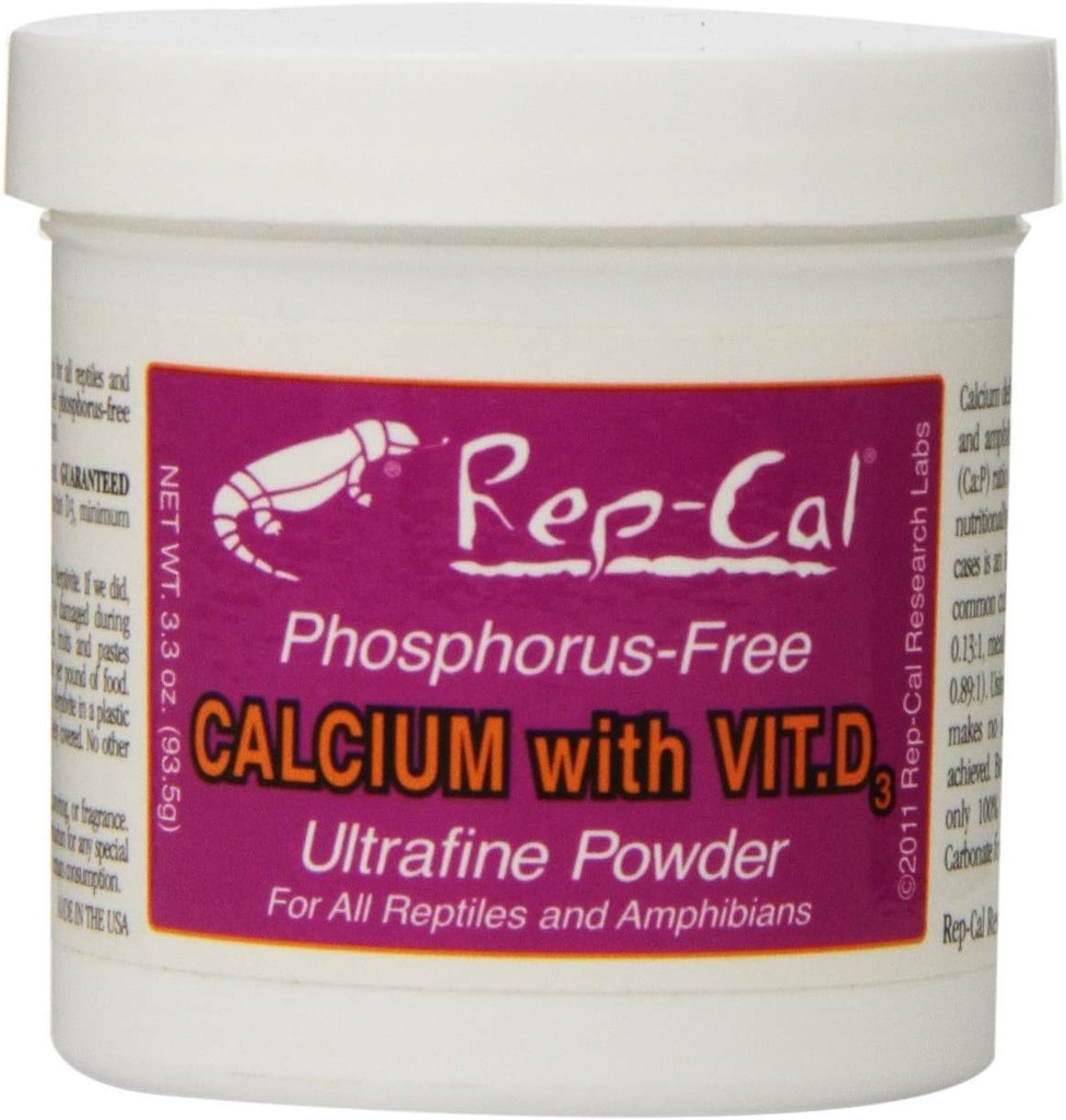 Rep-Cal Phosphorus Free Calcium עם ויטמין D3 - אבקת אולטרהפין 3.3 oz - Pack של 2