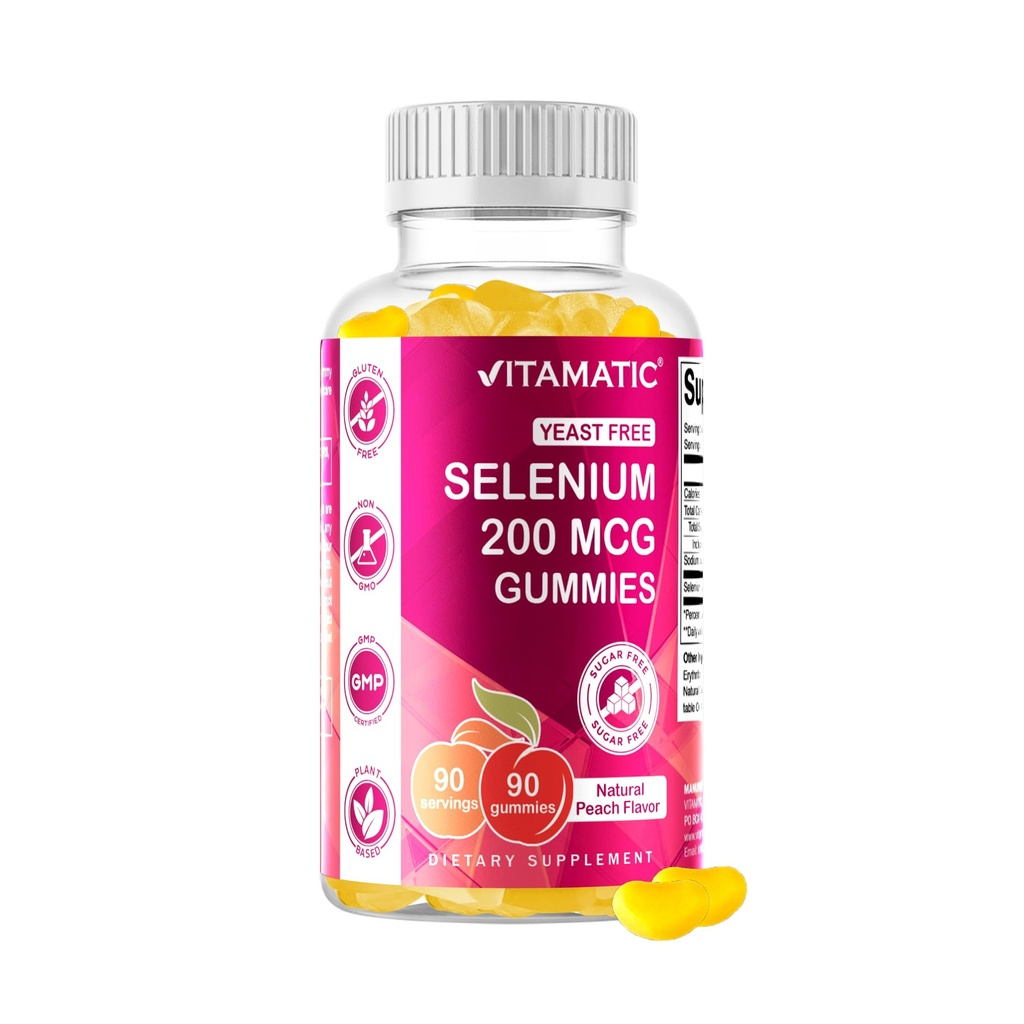 Vitamatic Yeast Freeenium Gummies 200mcg כמו Selenomethionine תוסף Essential Trace מינרלים עם Absorption 90 Pectin מבוסס חניכיים