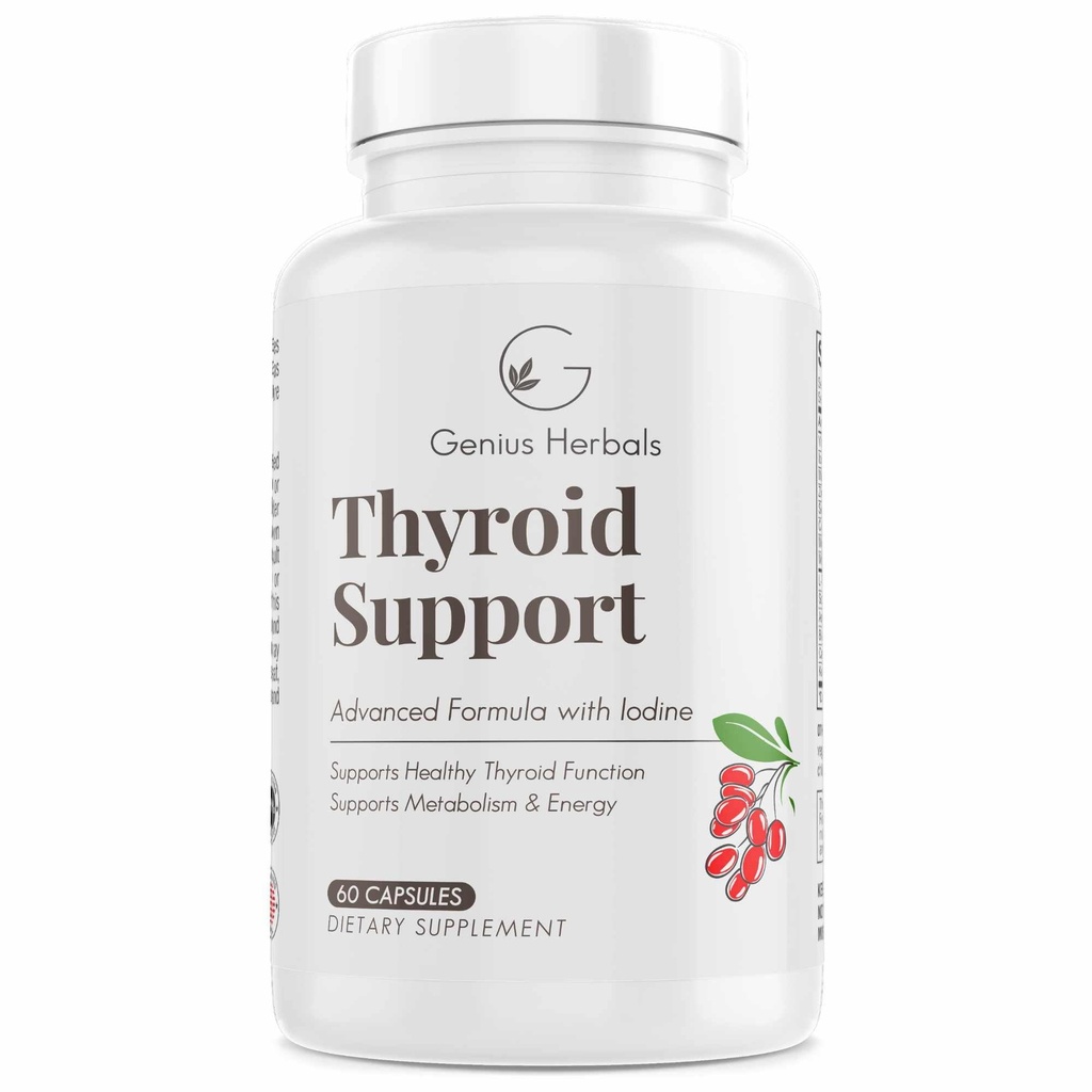 תמיכה Thyroid - פורמולה מתקדמת עם Iodine, תומך Metabolism & אנרגיה, תומך Thyroid בריא. תוסף non-GMO Thyroid - 60 קפסולות