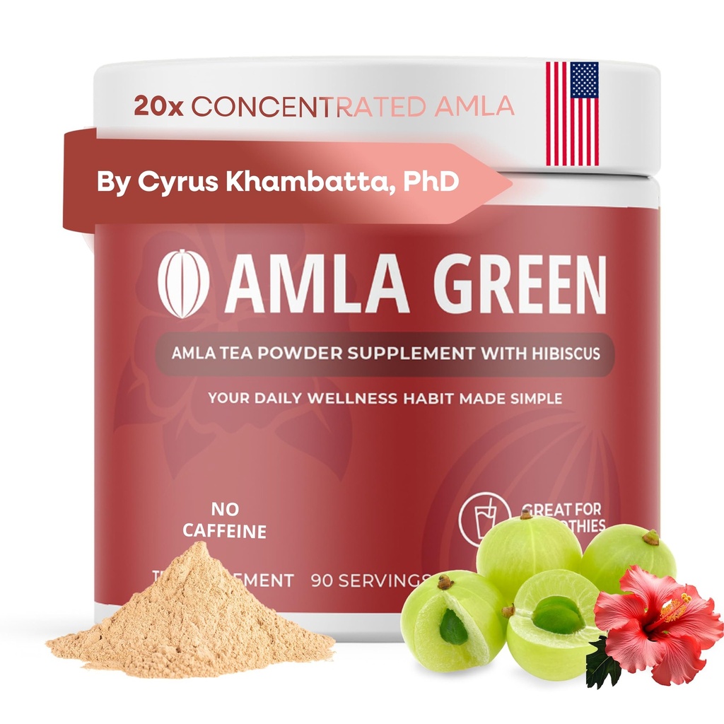 Amla אבקה & Green Tea Superfood תוספת עם Hibiscus, 20x Ultra Concentrated Amla, Antioxidant Support, Made with Oolong Tea and Indian Gooseberries, אורגני, טבעוני, Hibiscus, 90 משרתים