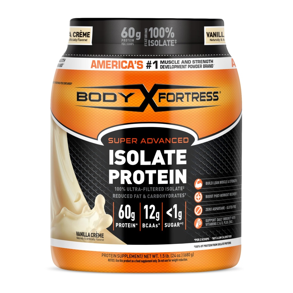 גוף מבצר 100% Ultra-Fitered Isolate אבקת חלבון, וניל, 60g חלבון ו 12g BCAAs Per 2 Scoops, שריר מקבל & Recovery, Immune תמיכה עם ויטמינים C & D, 1.5lbs, Packaging May Vary Vary Vary Vary Vary Vary Vary Vary Vary Vary Vary V.