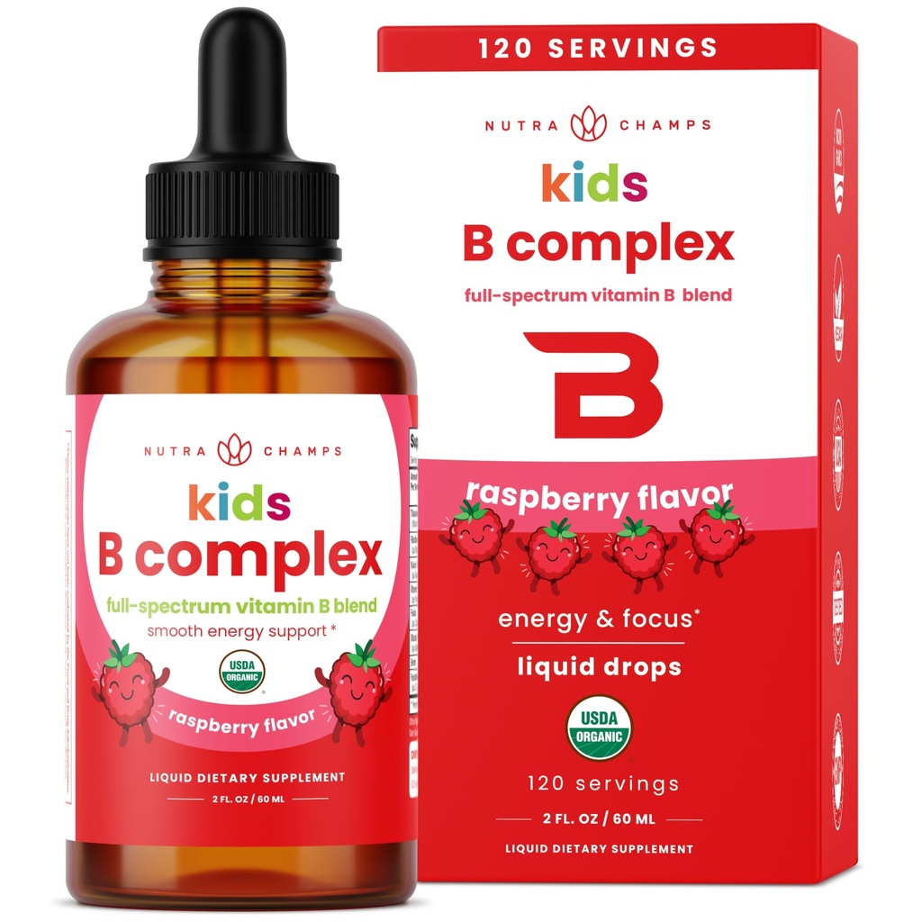 NutraChamps ויטמין B Complex for Kids, B1, B2, B3, B6, B7, B9 & Methyl B12, Kids B Complex Drops, Energy, Focus, Metabolism, Natural ברי, 120 משרתות, 4 חודשים אספקת 4 חודשים אספקת B12, ילדים B Complex Drops, אנרגיה, Focus, metabolism, Natural ברי טבעי, 120 משרתים, 4 חודשים אספקת 4 חודשים