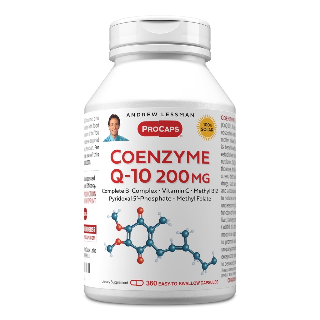 ANDREW LESSMAN Coenzyme Q-10 200 מ"ג 360 קפסולות - Essential for Energy Production and Optimum Key Organ Function, Anti-Oxidant Support,  Dep על ידי Aging, Plus B-Complex. Easy to Swallow קפסולות