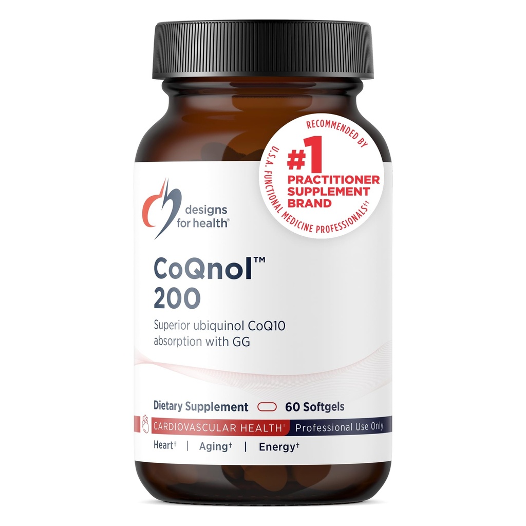 עיצובים לבריאות CoQnol 200 מ"ג - CoQ10 Ubiquinol עם גבוה Bioavailability + בלעדי Absorption טכנולוגיה - כפול CoenzymeQ10 Boost עם GG - לב, הזדקנות בריאה + תמיכה תאים (60 Softgels)