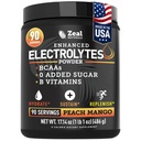 Zeal Naturals אלקטרוליטית אבקת התאוששות (90 מנות | Peach מנגו) w 0 Sugar +BCAAs +B-Vitamins Electrolyte תוסף w Potassium Zinc & Magnesium עבור הידרציה - Keto Electrolytes