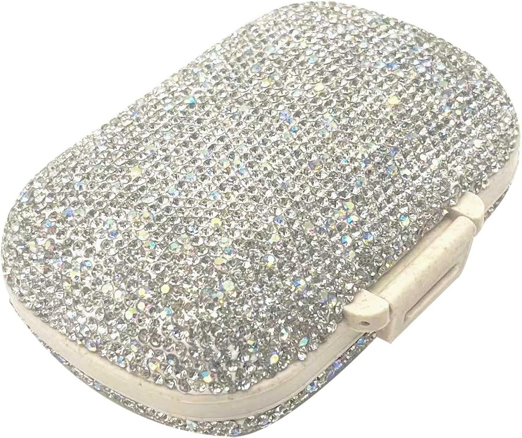 Bling Diamond Pill מארגנת עם 8 השוואתיות,Daily Travel Portable Pill Case Double Sided Rhinestone Pill Box for ויטמין/Cod Liver Oil Medicine Kit (Silver)