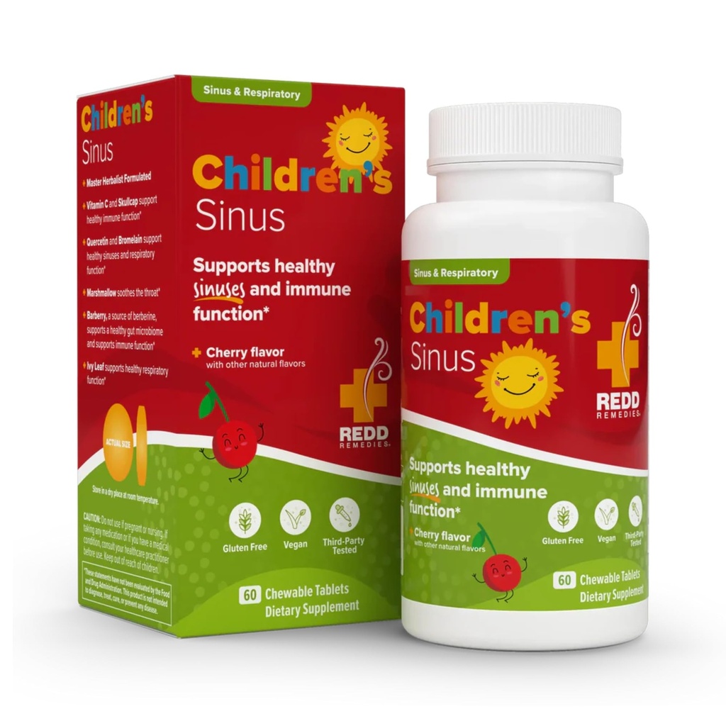 Redd Remedies, Children's Sinus Support, Immune and Respiratory Health Formula, Cherry Flavor, 60 טבליות Chewable
