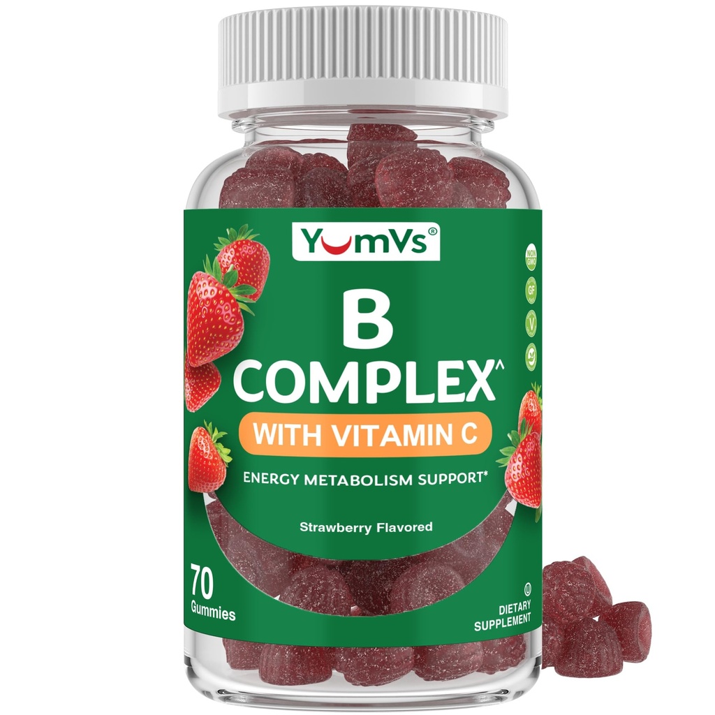 B Complex Gummies עם ויטמין C - גדול Tasting 1 ליום אנרגיה & Nervous תמיכה עבור מבוגרים - טבעוני, כשר, תרכובות ויטמין B עם B12, B6, Niacin & Folic Acid - 70 הרוזן הרוזן