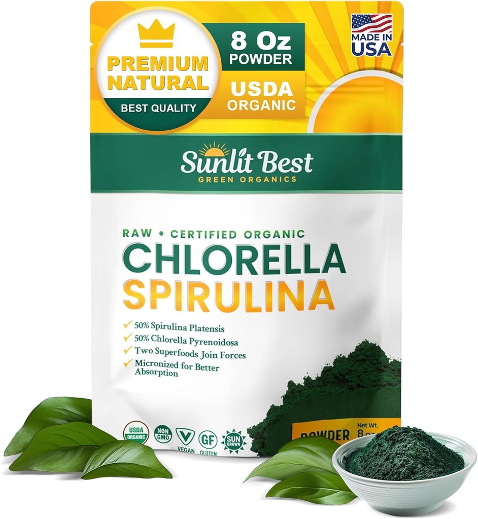 אבקת chlorella Spirulina - 100% Raw & טבעוני מקור של חלבון & Chlorophyll | Non GMO & Gluten חינם Superfood משקאות אנרגיה