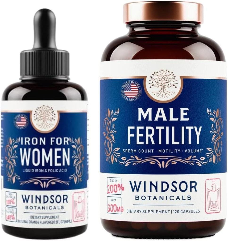נוזל ברזל Folic Acid VIT C ו- Male פוריות תוספת הריון תמיכה Bundle