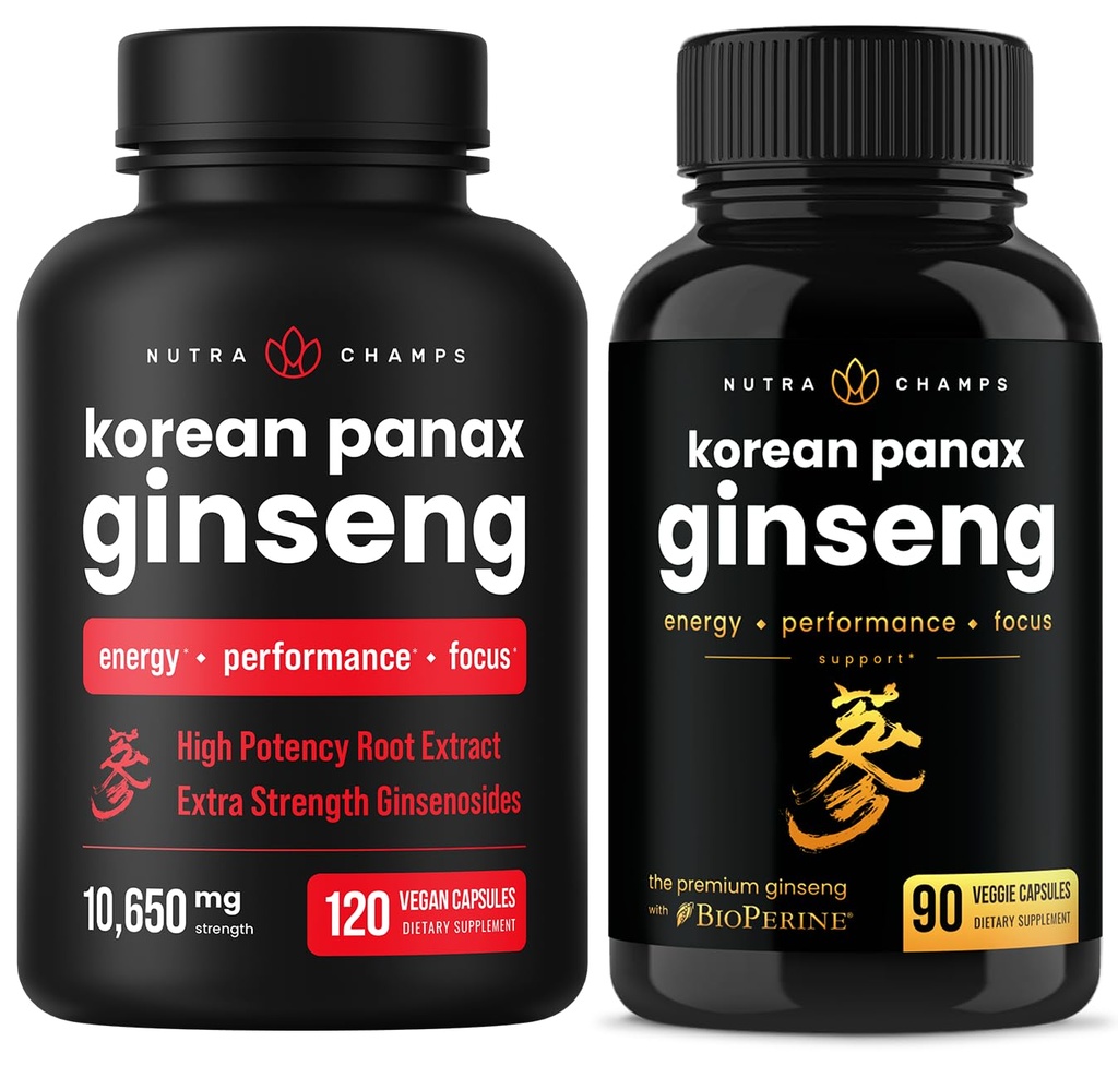 NutraChamps Complete Geneseng Duo - האנרגיה המלאה, Focus & Stamina Support Bundle - ג'ינסנג גולד & קוריאה Red Panax גיינסנג ג'ינסנג