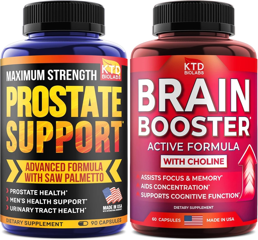 Prostate Support for Men & Nootropic Brain Support Supplement - Made in USA - Saw Palmetto קפסולות - Bacopa Monnieri & DMAE תוסף