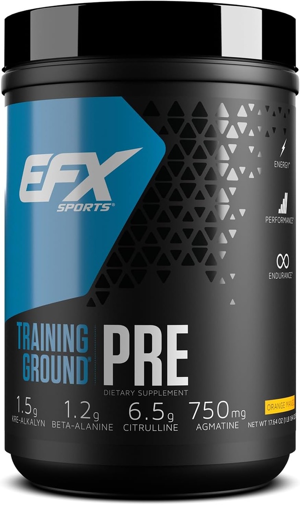 EFX ספורט אימון קרקע טרום עבודה אבקה | אנרגיה ושומן | עם Hydromax Glycerol, Citrulline, Beta Alanine | 300 מ"ג Caffeine | 20 משרתים (מנגו)
