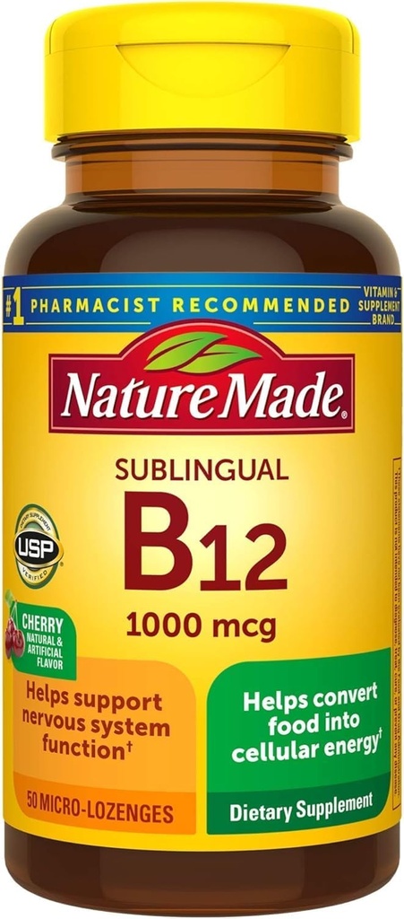 הטבע עשה ויטמין B12 1000 mcg Micro-Lozenges, 50 Count for Metabolic Health