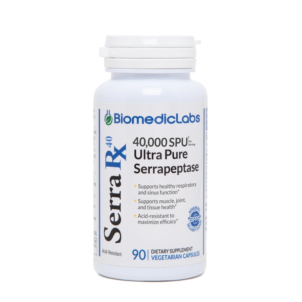 Serra-RX 40,000 SPU Serrapeptase - Acid-Resistant Proteolytic Systemic Enzyme, Non-GMO, Gluten Free, Vegan, 90 Veg כמוסות