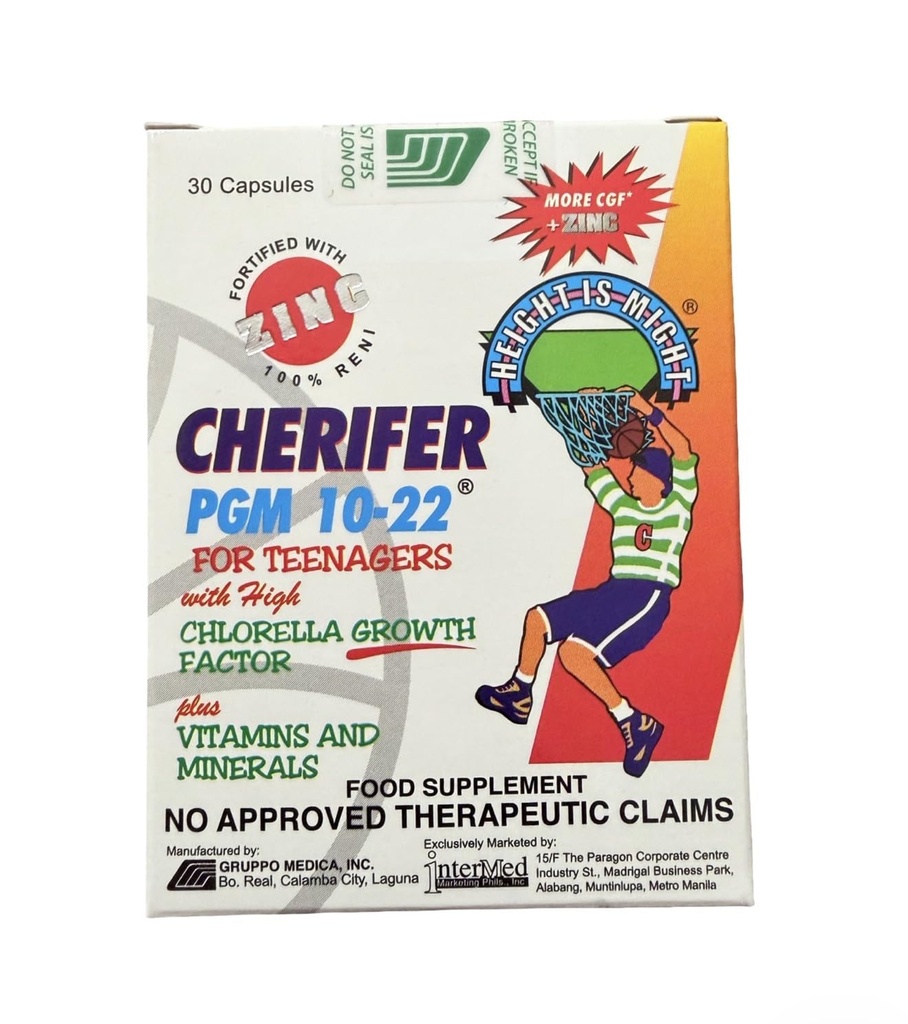 צ'רifer PGM 10-22 קפסולות עם Zinc עבור מתבגרים עם Chlorella Growth Factor, ו Turine 30 קפסולות