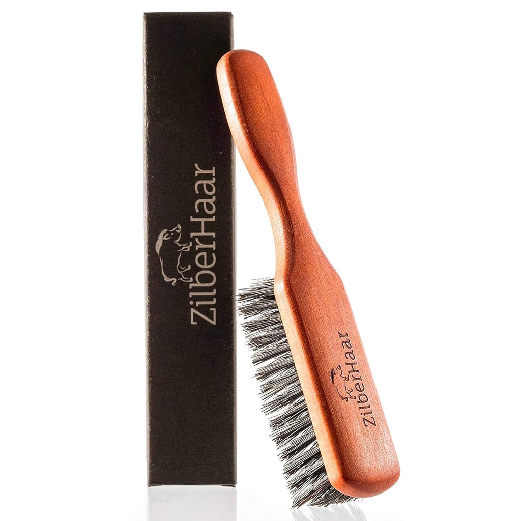 Zilber Haar קבוע Beard Brush - Soft Boar Bristles - מברשת הדובדבן לגברים - ישר ומקדם צמיחה זקן - עובד עם שמן Beard ו Balms - חיוני עבור ערכות טיפול חרדל