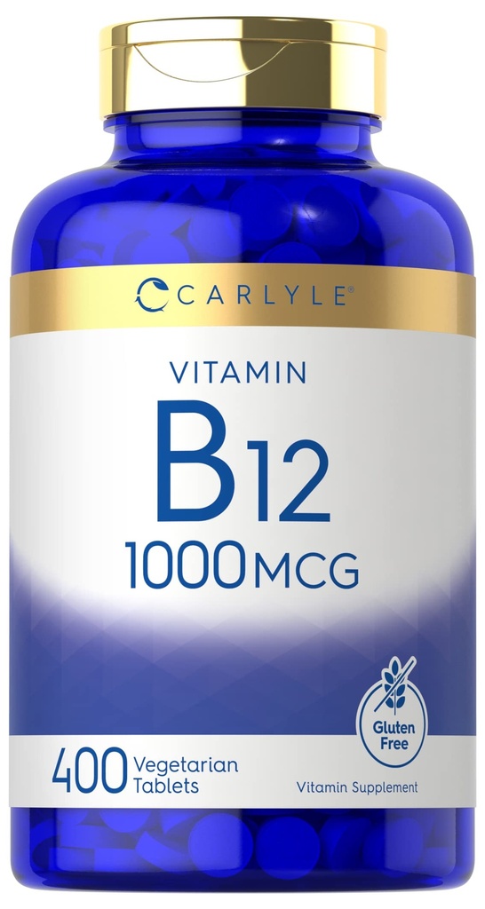Carlyle ויטמין B12 1000 mcg | 400 טבליות | Vegetarian, non-GMO, Gluten Free Supplement