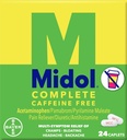 Midol Complete Caffeine Free Caplets 24ct: Midol Complete Caffeine חינם Menstrual Pain Caplets עם Acetaminophen, מספק הקלה כאבי ראש ותקופת Cramps הקלה, 24 Count Count Count