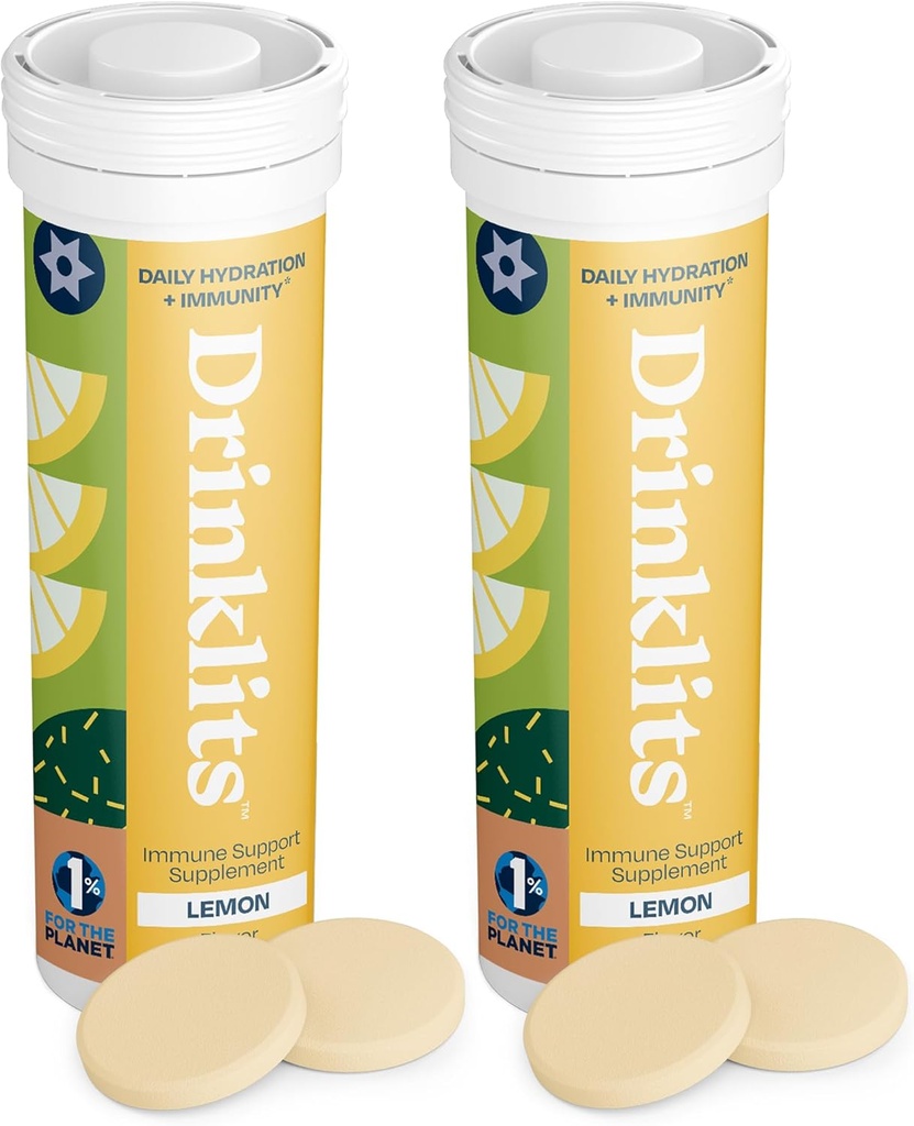 שתיית אלכוהול לימונים Immune Support Tablets (2) Tube Bundle | Daily Immunity - 0g Sugar - ויטמינים - אלקטרוליטים - תערובת צמחית | 20 משרתים - 10 טבליות לכל Tube