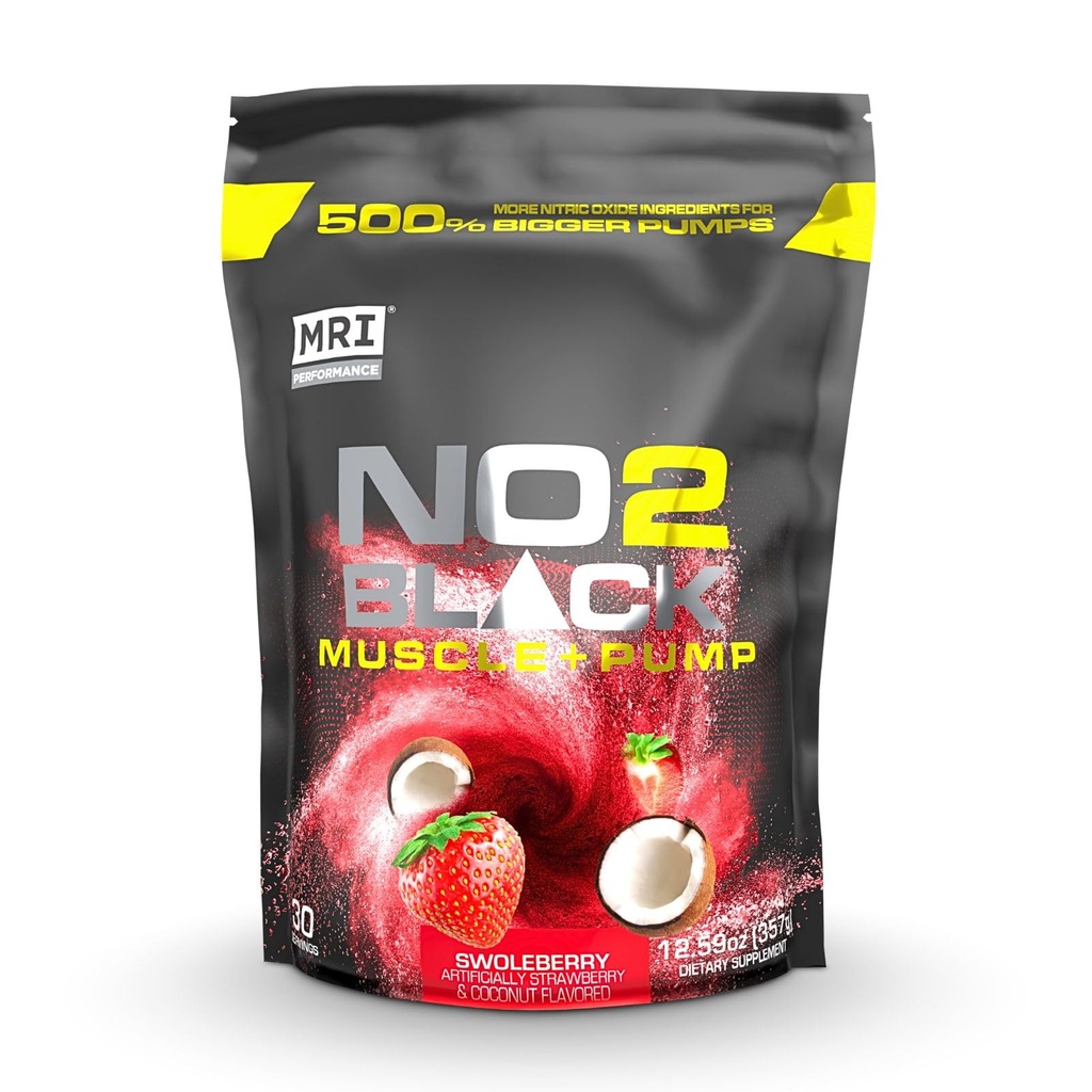 MRI NO2 שחור Nitric Oxide תוספת עבור משאבה, צמיחה שרירים, וחילוניות ואנרגיה - Powerful Stim-Free Pre-Workout with Citrulline (30 משרתים) (Swoleberry)