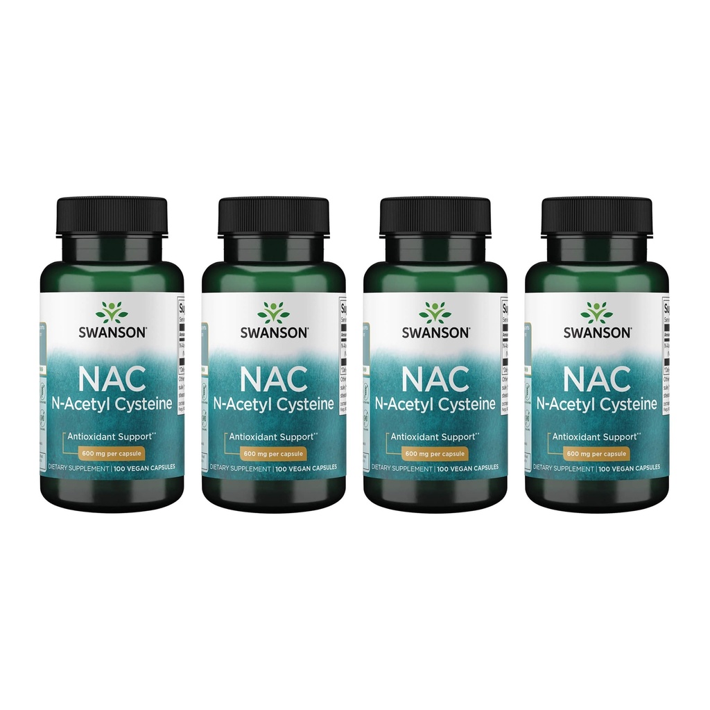 Swanson NAC - N-Acetyl Cysteine - תוספת של 600 מ"ג 100 קפסולות (4 Pack)