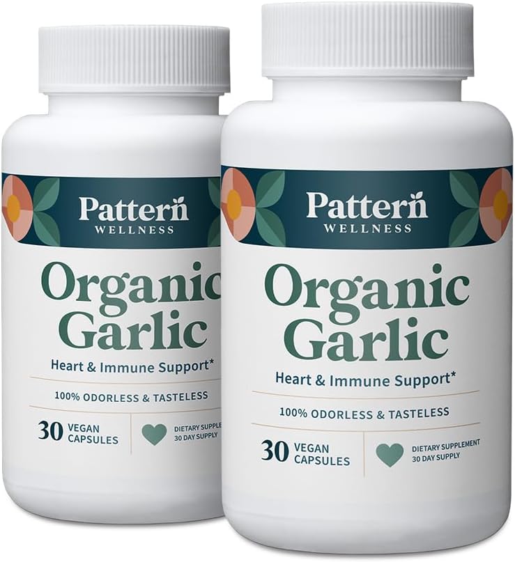 דפוס בריאות אורגני אודורless Garlic - 1000mg - Immune, Circulatory & Heart Health Support - Non-GMO & Gluten Free - 60 קפסולות טבעוניות