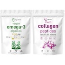 אבקת חלבון רב קולגן 16oz & טבעוני אומגה 3 שמן Algae שמן תוספת Bundle 2 Pack | Grass-Fed Collagen פפtides | אומגה 3 Full Spectrum Alternative to Fish Oil