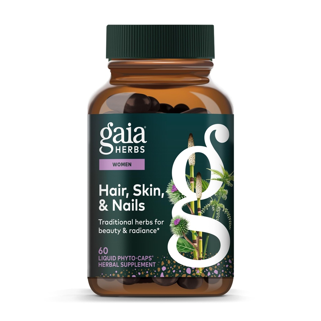גאיה Herbs שיער, Skin & Nails - תוספת לתמיכה עור בריא, שיער וניק בריאות * - Astaxanthin, Horsetail, Gotu Kola & Burdock - 60 טבעוני נוזלי Phyto-Capsules (30 משרתים)