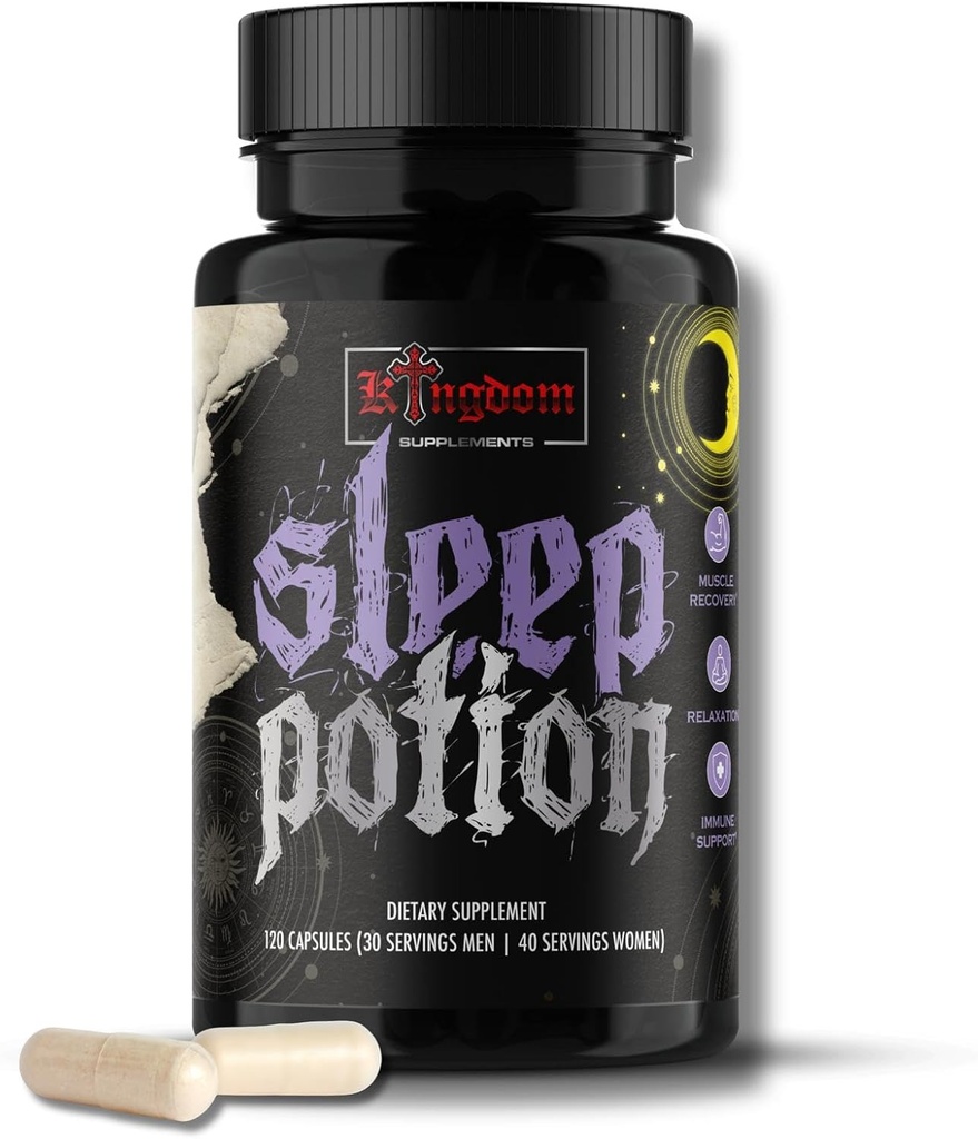 Sleep Potion, Melatonin-Free Sleep קפסולות 120 Count, Magnesium Glycinate L-Theanine Zinc Glycinate Chamomile Jujube Seed Lemon Balm, 30 עד 40 משרתים, Gluten Freeten Freeten Freeten