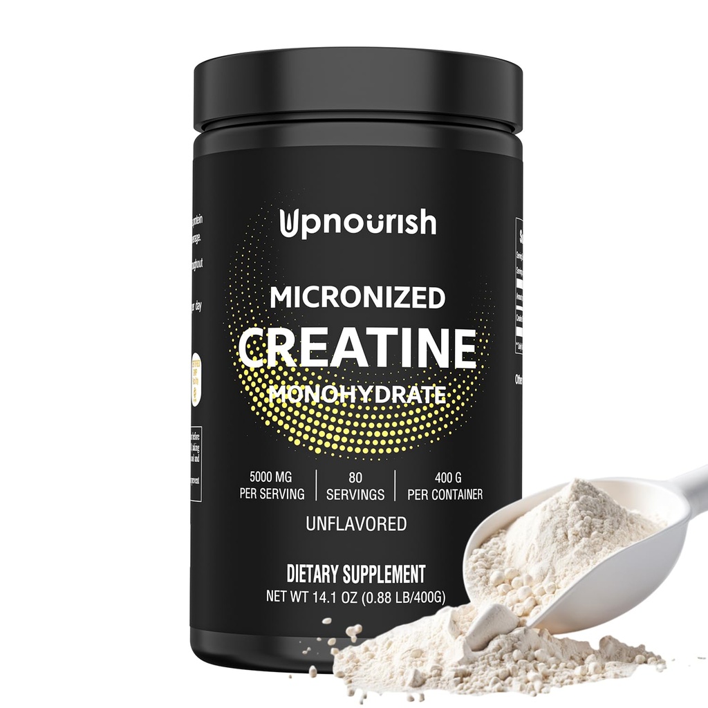 UpNourish Micronized Creatine Monohydrate אבקה 400 G - Unflavored טבעוני for Pre Workout, שריר לבנות נשים טהורות גברים תוספת מיידית, 80 משרתים 14.1096 Ouncece