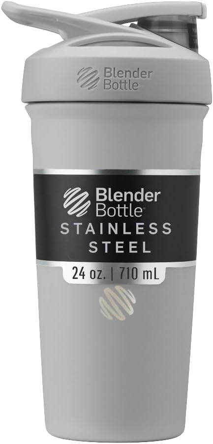 BellerBottle Sport Insulated Stainless Steel Shaker בקבוק עם Wire Whisk, 24Ounce, אפור - חלבונים שקד וההלהלה לאתלטים & Fitness Enthiasts, Easy Mixing, Keeps Drinks Cold, Lockable Lid