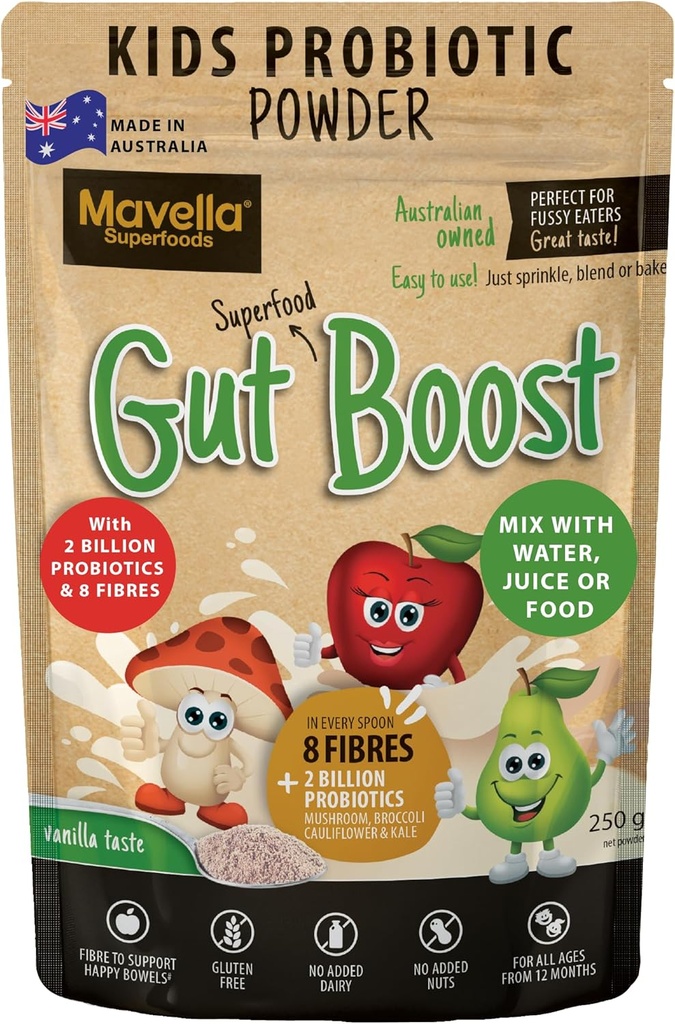 ילדים אבקת פרוביוטי Gut Boost - Daily Digestive & Immune תמיכה עם סיבים לילדים טונדלרים, Vanilla Flavored סיבים תוספת, Easy Mix for Constipation & Gut בריאות 8.82oz(250g)