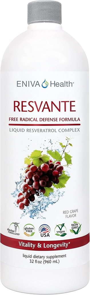 Eniva Resveratrol תוסף Anti-Aging קיבולת גבוהה זמין טהור Eniva ResVante נוזל - 32 Ounce