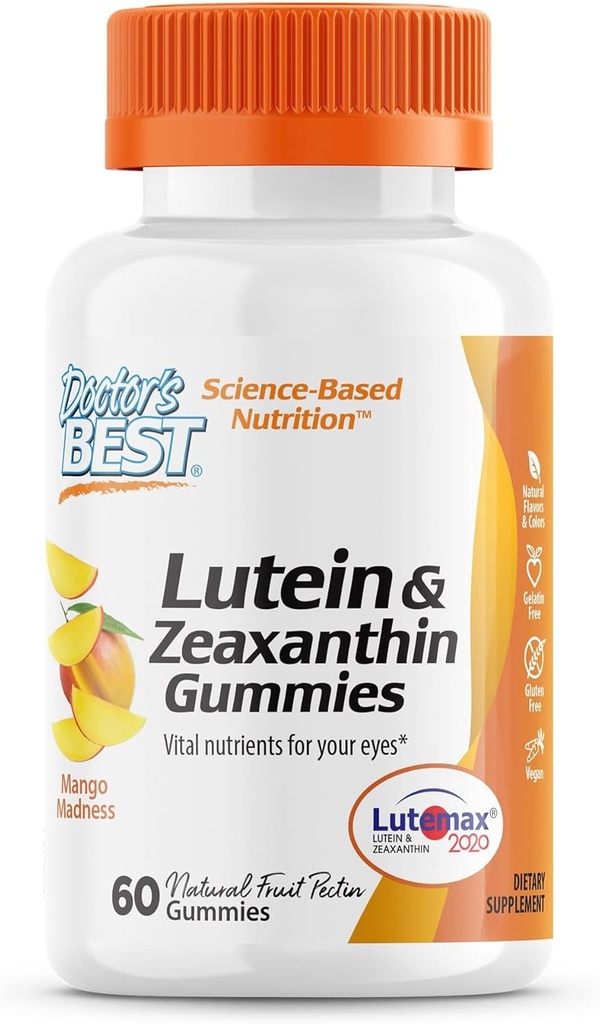 החניכיים הטובות ביותר של הדוקטור עם Lutemax 2020, 60 Ct, Chewable Natural Eye Support Supplement, Mary Golden Lutein, Zeaxanthin, Eye Health & Macular Support, Non-GMO, Natural Fruit Pectin, טבעוני