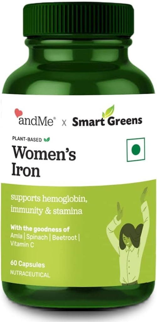 תוספת הברזל של נשים עם 100% ברזל,Vitamin C, Folic Acid & ויטמין B12 עבור Haemoglobin, Boost, Stamina & Energy, and Immunity - 60 Veg Tablets
