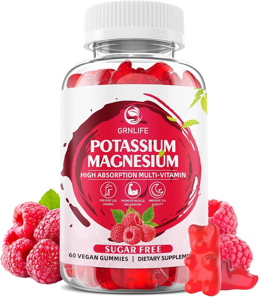 Potassium Magnesium תוספת חניכיים, חניכיים פוטסיום עבור מבוגרים ילדים, גבוה Absorption Magnesium Glycinate עבור מחוקק Cramps & Immune Health, Sugar-Free, Raspberry Flavors, 60 הרוזן