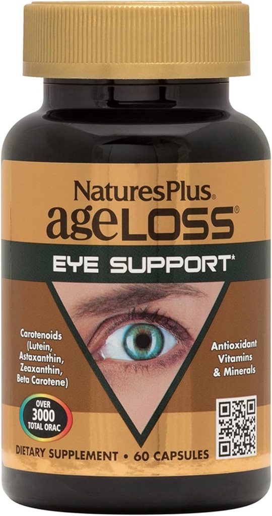 Natures Plus AgeLos Eye Support - 60 קפסולות - עם Lutein, Astaxanthin & Zeaxanthin - Vegetarian, Gluten Free - 30 משרתים