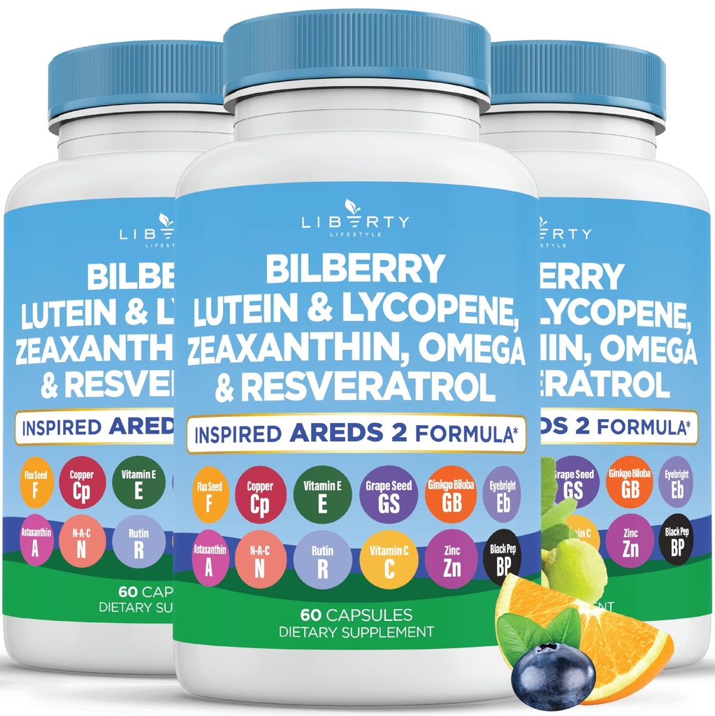 ויטמין בריאות עיניים עם Bilberry, Lutein & Zeaxanthin, Lycopene, Resveratrol, Grape Seed Extractxseed Astaxanthin- AreDS 2180 קפסולות