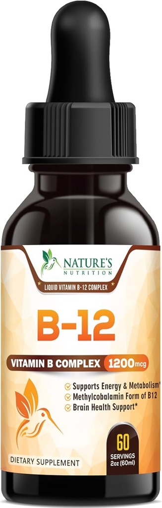 B-12 ויטמין אנרגיה טיפות (Methylcobalamin) תוספת כוח סופר B מורכב - נוזל sublingual B12 עבור תמיכה Immune, Heart Health & cell אנרגיה תמיכה, Raspberry Flavored - 2 Fl Oz