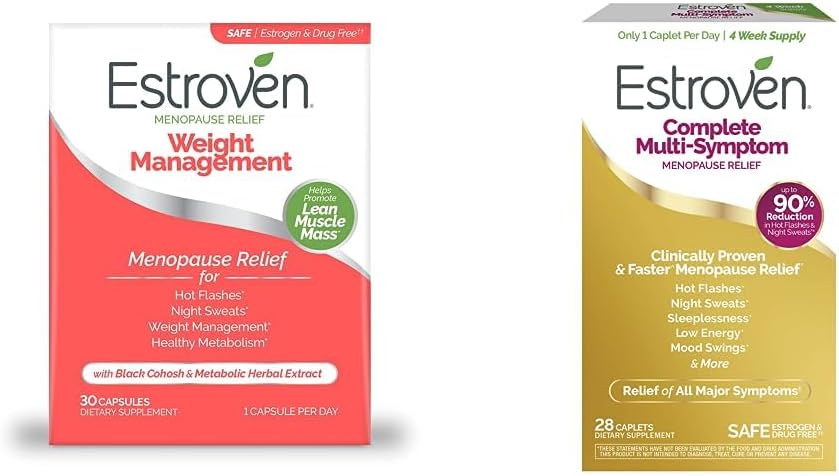 Estroven משקל ניהול עבור Menopause הקלה, לספק Night Sweats & Hot Flash הקלה, 30 CT + שלם Multi-Symptom Menopause עבור נשים, 28 CT, תרופות חינם ולא-GMO