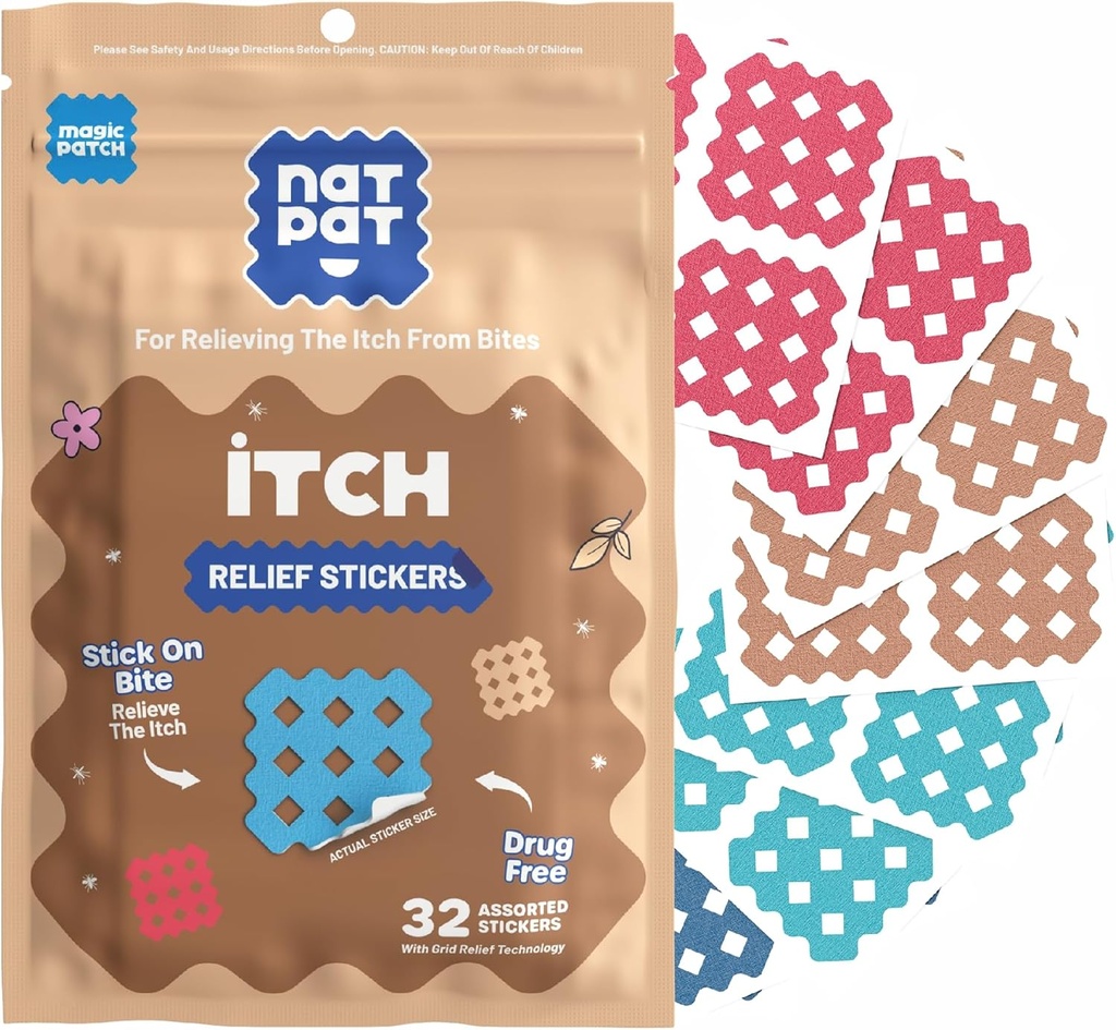 NATPAT Magic Patch Itch Touch - Insect Bite Patch עבור Mosquitos, Ticks, Midges, Sandflies, ו Bed Bug Bites - Buzzpatch - 32 Count Count Count Count