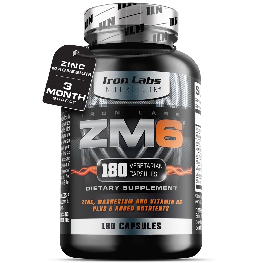 Iron Labs ZM6 - 3 חודשים אספקה - Zinc Magnesium Aspartate תוסף - 180 קפסולות צמחוניות - מגנזיום ו תוספי אבץ לגברים ונשים