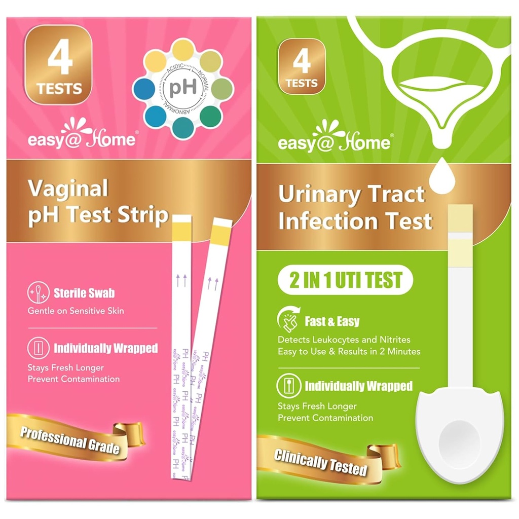 Easy@Home Vaginal pH Test Strips & UTI Test Kits (8 Count): זיהומים Yeast, BV, UTI בדיקות לנשים, תוצאות מהירות Accurate תוצאות, 4 Urinary Tract זיהומים & 4 Feminine pH Health Tests