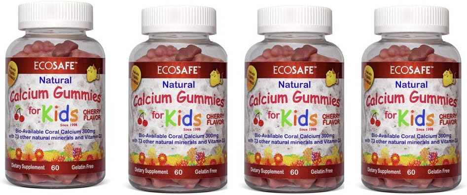 אלמוג Calcium ויטמין D3 ילדים מסטיקמי, דובדבן טבעי, non GMO, Gluten-Free, SOy-Free ו- Gelatin חינם - 300 מ"ג של Calcium, ו-800 IU של ויטמין D3-60 חניכיים (4 Pack)