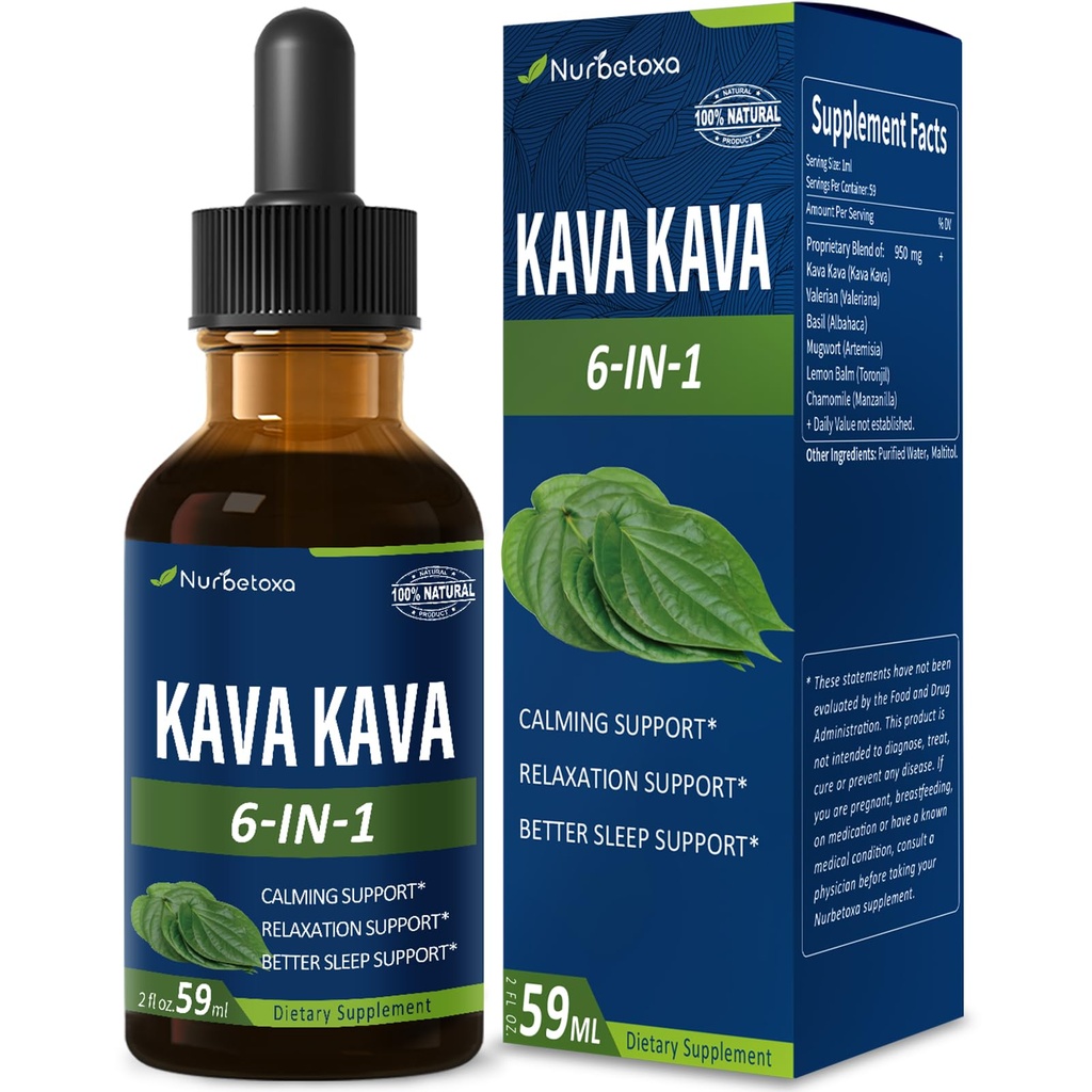 Kava Kava Root Extracts for Calming & מרגיעה תמיכה, טבעי צמחי בלנדר Tincture תוספת עבור תמיכה טובה שינה עם ולריאן שורש, לימון Balm וצ'מומיל. 2oz