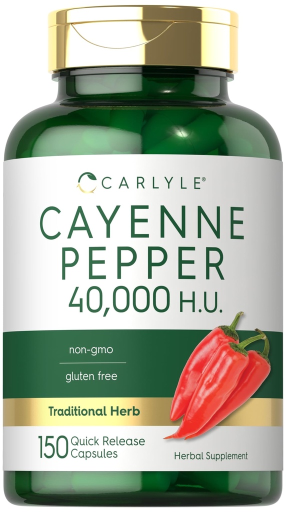 קרליל קייאן פפר קפסולות | 40,000 ענק | Non-GMO ו- Gluten Free Supplement