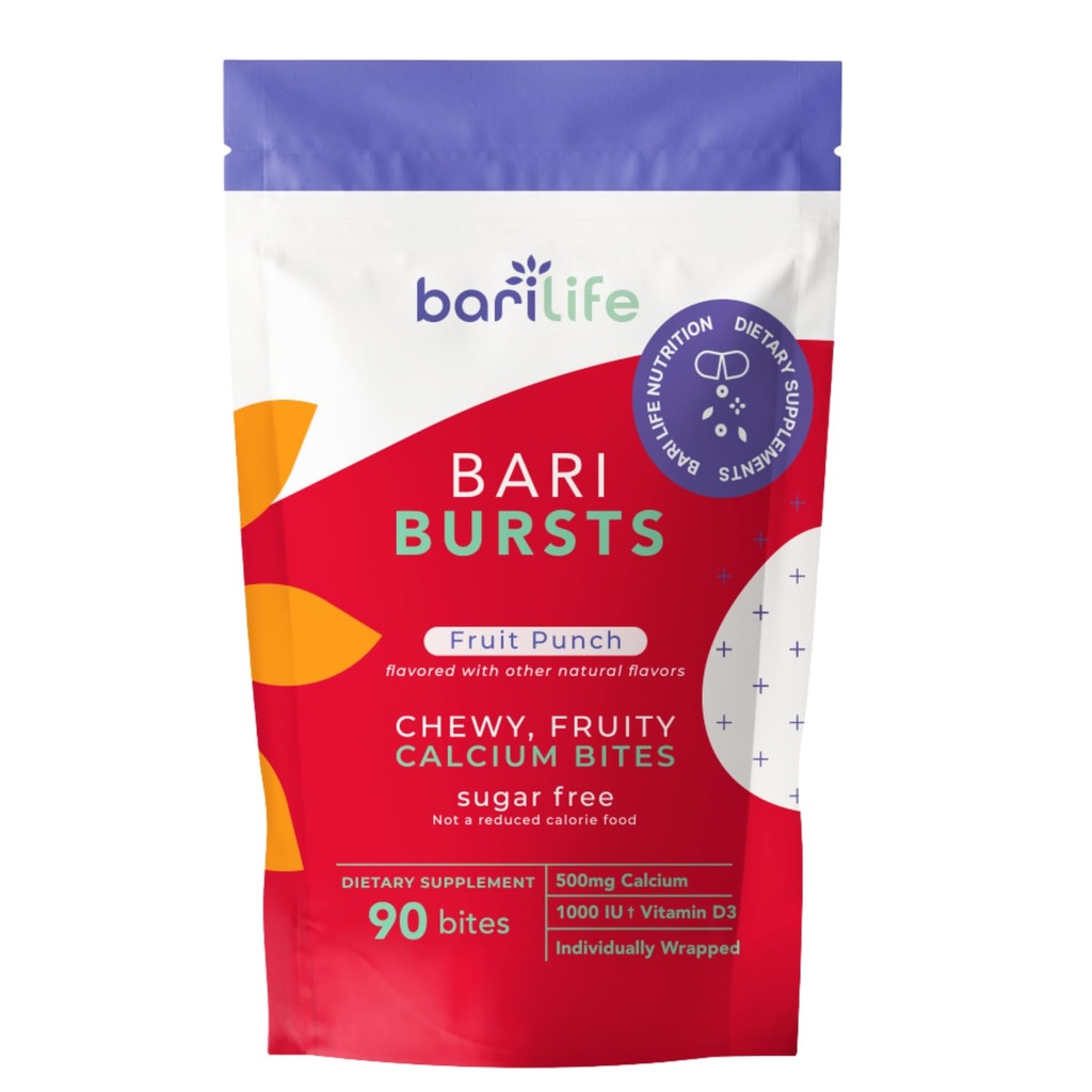 Calcium Citrate Bariatric Calcium Chews עם 1000 IU ויטמין D3 - אידיאלי עבור חולי Bariatric - BariBurst על ידי Bari Life (Fruit Punch)