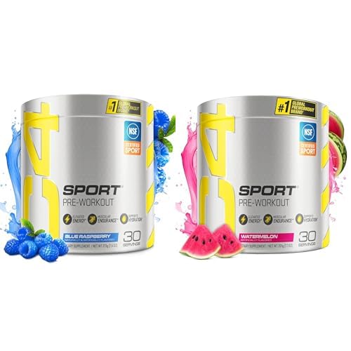 Cellucor C4 Sport Pre Workout אבקת Bundle - Blue Raspberry+ Watermelon - Pre Workout Energy with Creatine + 135 מ"ג Caffeine ו- Beta-Alanine Performance Band - NSF מוסמך לספורט 30 משרתים