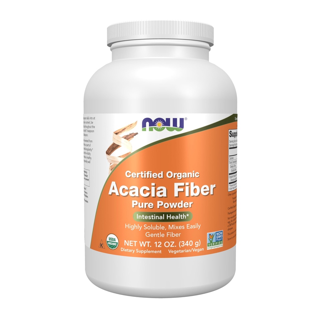 תוספי מזון עכשיו, Acacia Pure אבקה, אורגני מוסמך, גבוה מאוד soluble, Mixes בקלות, Intestinal בריאות *, 12-Ouncecece